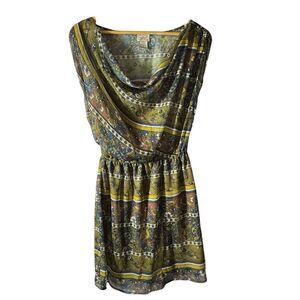 Eyelash Dress Couture Sheer Lined‎ Brown Floral Small Boho 90's
